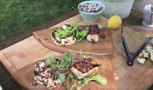 Grilled Striped Bass & Cauliflower Steaks with Tapenade – Recipe & Video