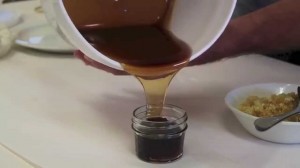 Processed honey from Jon's Top Bar Hive that I used in this recipe...check out the great color!