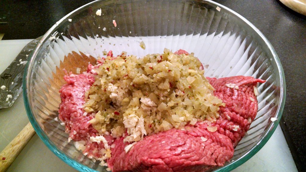 Add the cooled onion mixture to the ground meat with the other filling ingredients. Ground beef, pork and veal make a great combo...leave out the veal if you can't find it.