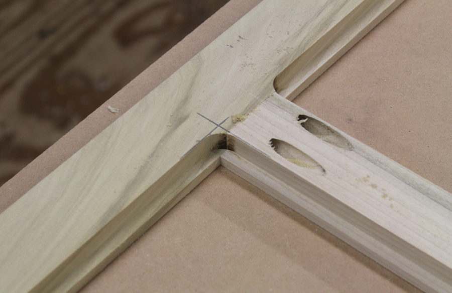 The back of the frame joint with the Kreg jig or pocket hole screws