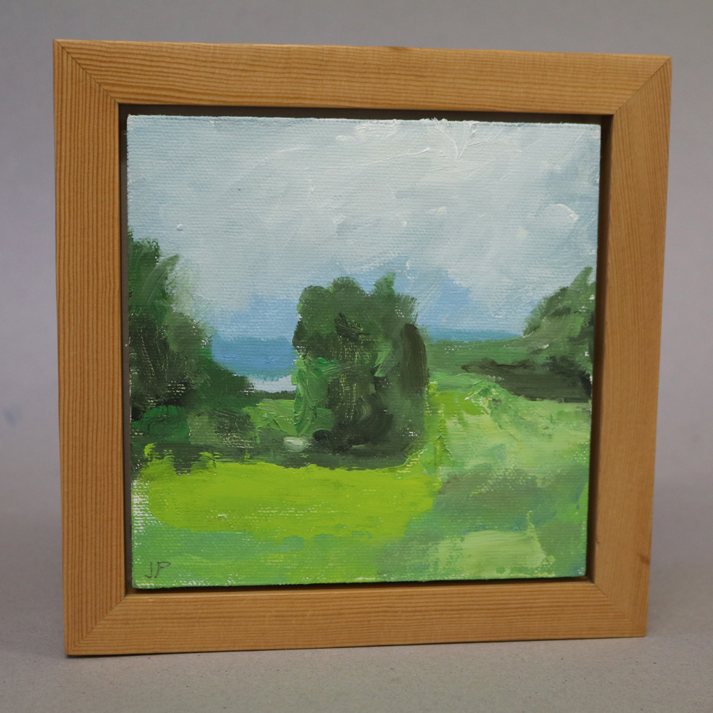 South View from Huber Woods. oil on canvas framed in reclaimed Douglas fir 7 x 7_ framed