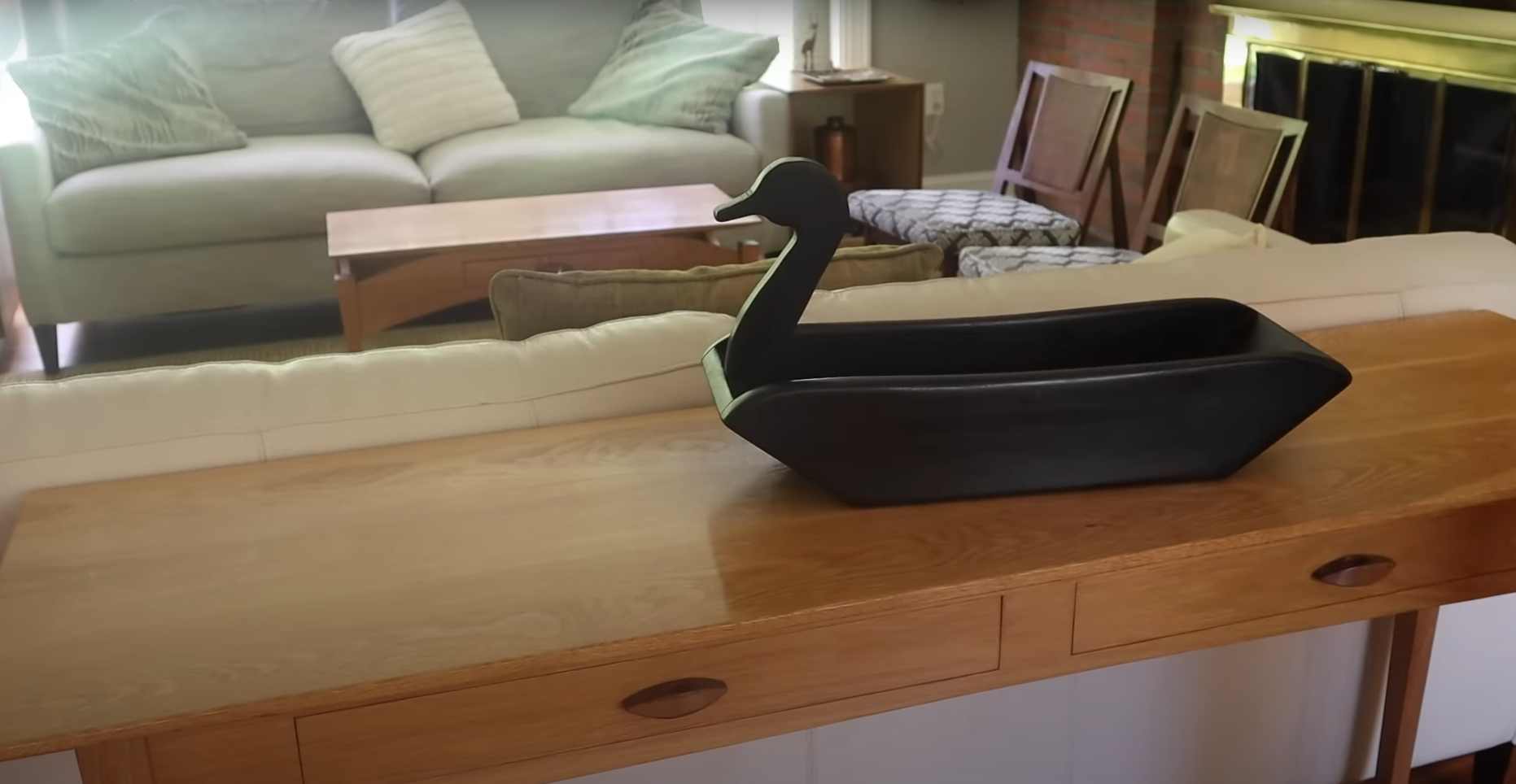 Wooden Goose Fruit Bowl on table